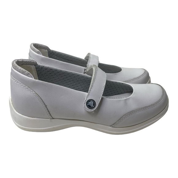 Crocs Women’s Saffron White Leather Mary Jane Shoes - Picture 4 of 9